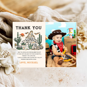 Western Vintage Desert Rodeo Birthday Photo Thank You Card