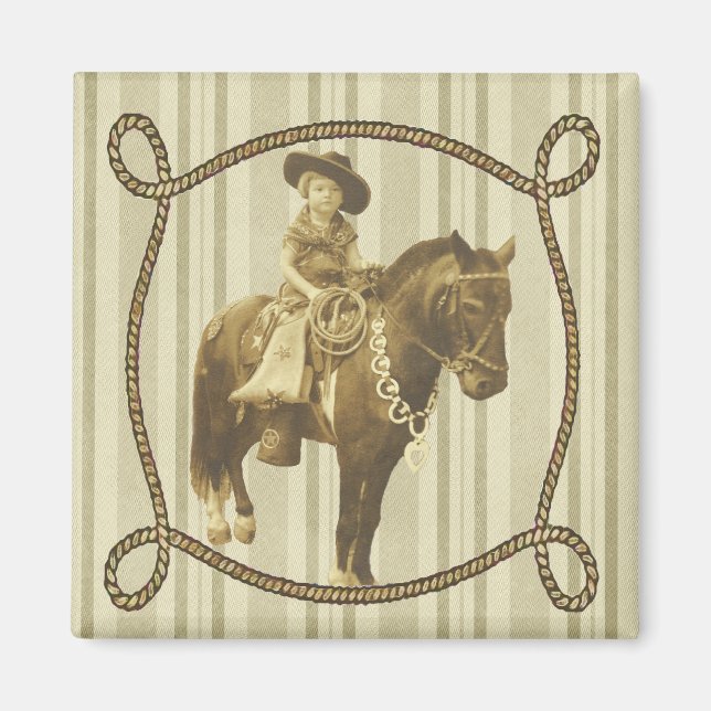 Western Vintage Little Cowgirl On Horse Magnet (Front)