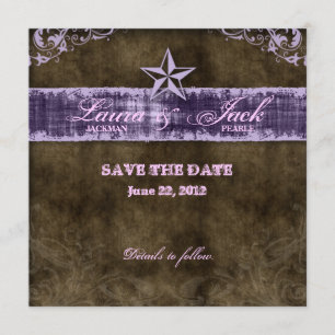 Western Vintage Save the Date Card Purple Star