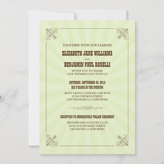 Western Vintage Wedding Invitation (sage) (Front)