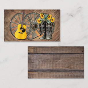 Western Wagon Wheel Guitar Cowboy boots Sunflower Business Card