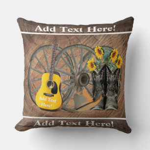 Western Wagon Wheel Guitar Cowboy boots Sunflower  Cushion