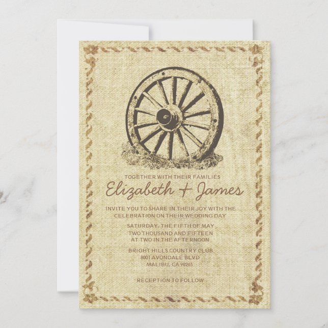 Western Wagon Wheel Wedding Invitations (Front)