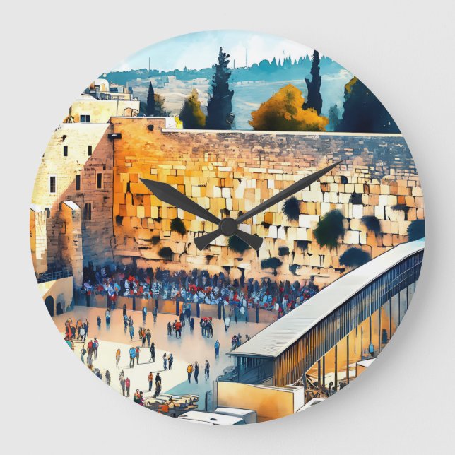 Western Wall Kotel Water Colour Art Large Clock (Front)