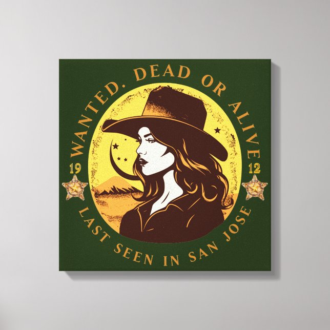 Western Wanted Cowgirl Canvas Print (Front)