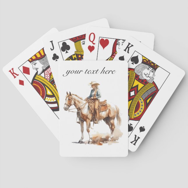Western Watercolor Blonde Cowgirl, custom Playing Cards (Back)