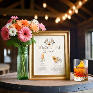 Western Watercolor Bride & Groom Signature Drinks Poster
