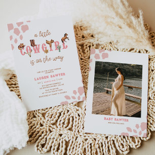 Western Watercolor Photo Baby Girl Shower Invitation