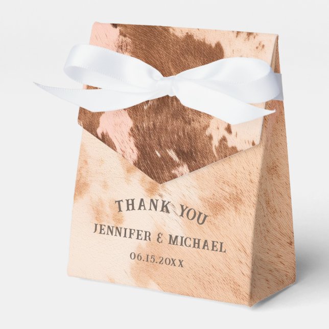 Western Wedding Blush Cowhide Favour Box (Front Side)