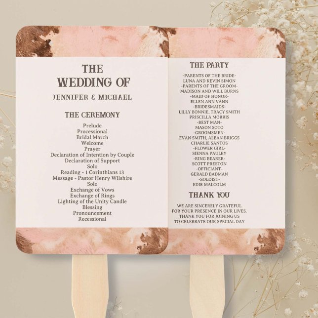 Western Wedding Blush Cowhide Wedding Hand Fan (Creator Uploaded)