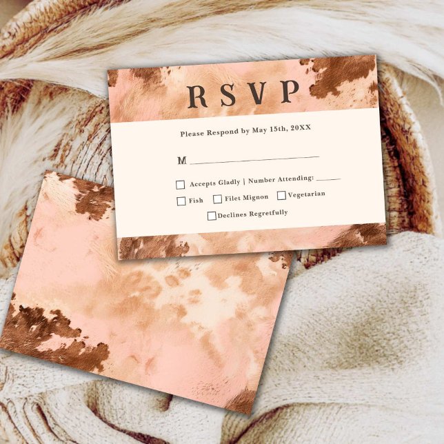 Western Wedding Blush Pink Cowhide RSVP Card (Creator Uploaded)