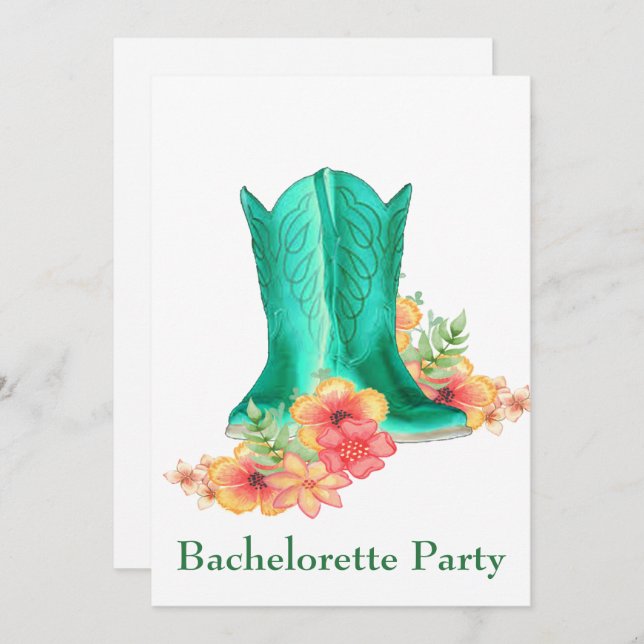 Western Wedding Cowboy Boots Flowers Bachelorette Invitation (Front/Back)