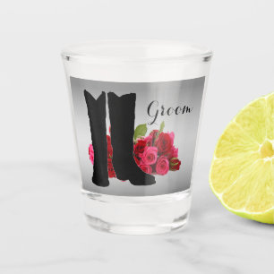 Western Wedding Cowboy Boots Roses Silver Groom Shot Glass