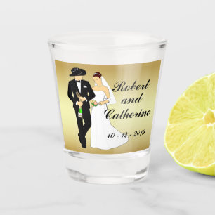 Western Wedding Cowboy Groom and Bride Personalise Shot Glass