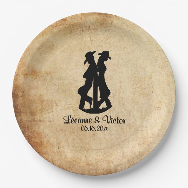Western Wedding Personalised Paper Plate (Front)