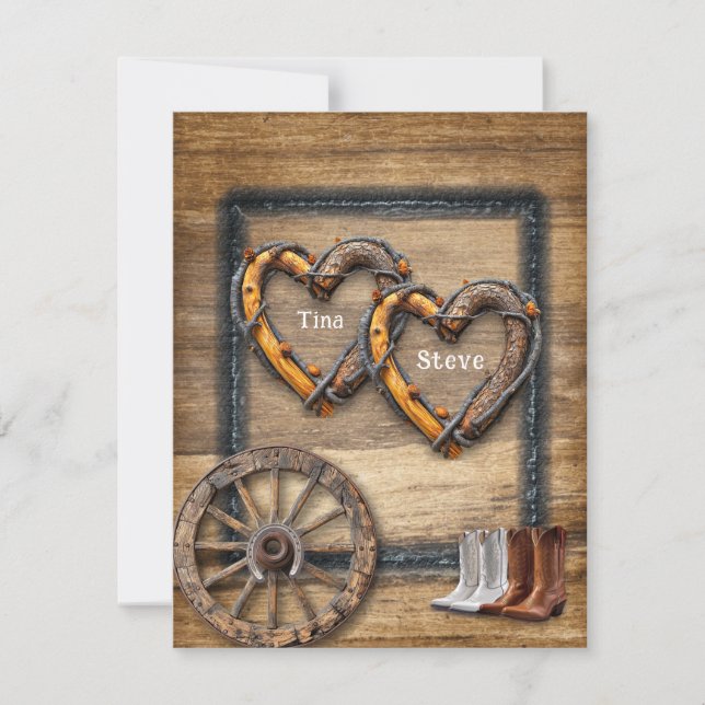  Western Wedding Twig Frames, Boots Wagon Wheel  Invitation (Front)