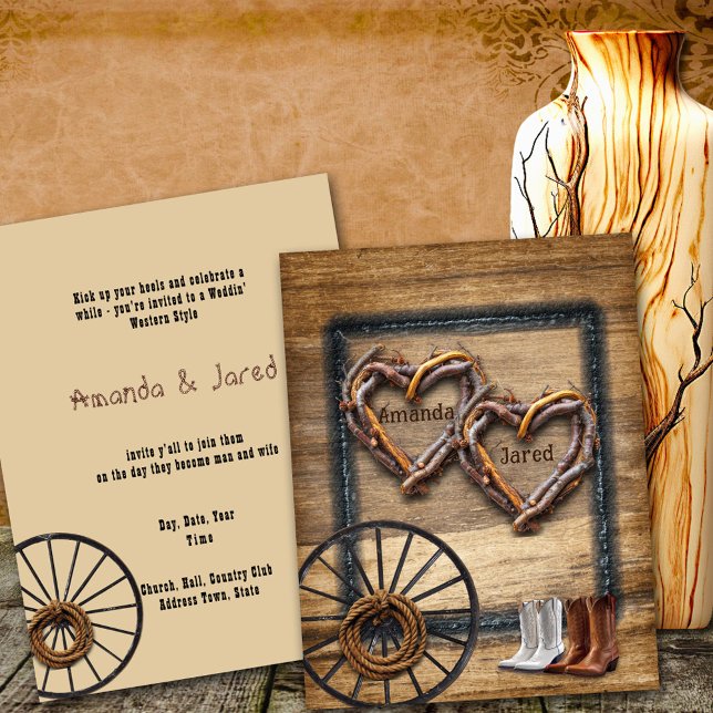  Western Wedding Twig Frames, Boots Wagon Wheel  Invitation (Creator Uploaded)