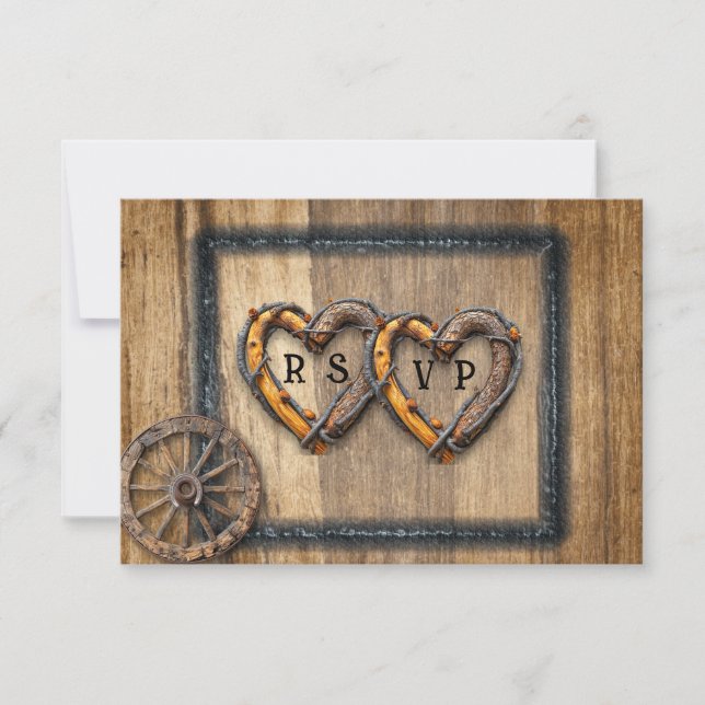  Western Wedding Twig Frames Wagon Wheel  RSVP Card (Front)