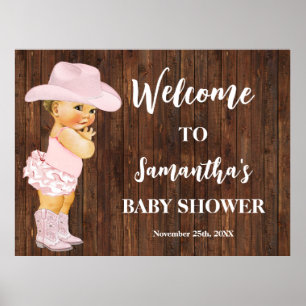 Western Welcome Little Pink Cowgirl Baby Shower Poster