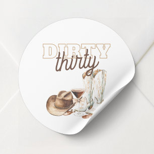 Western White Dirty Thirty 30th Birthday Party Classic Round Sticker