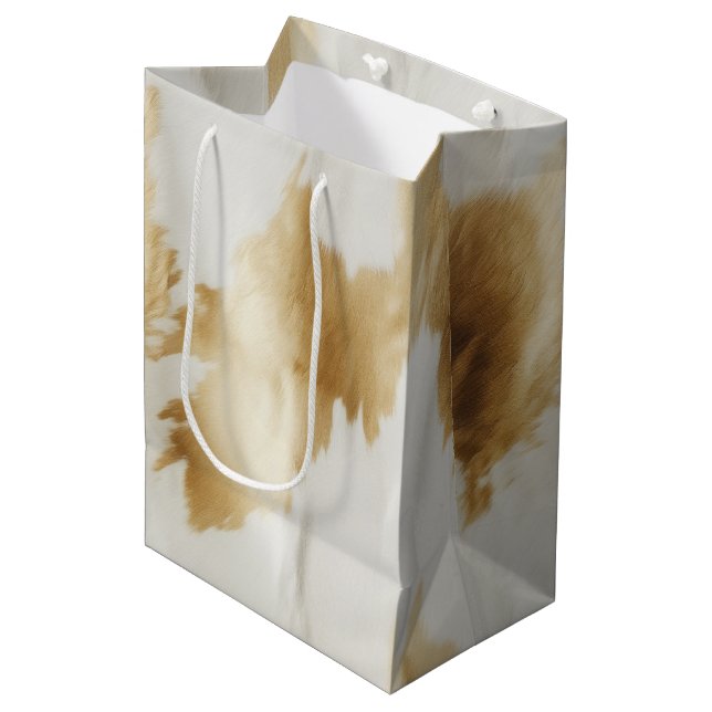 Western White Gold Cowhide Medium Gift Bag (Front Angled)