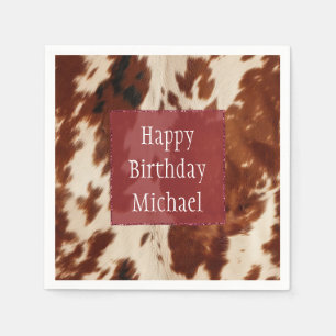 Western White Spotted Brown Black Cowhide Napkin