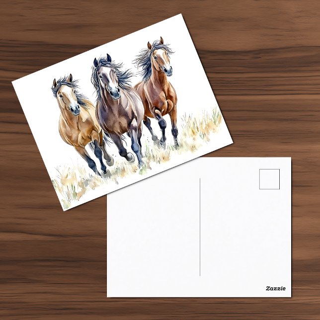Western Wild & Free Mustang Horses Postcard (Western Wild & Free Mustang Trio watercolor postcard.)