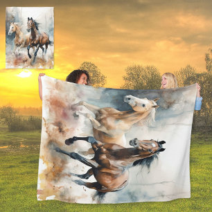Western Wild Horses Fleece Blanket