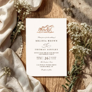 Western Wild Horses Rustic Country QR Code Wedding Invitation