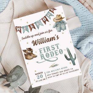 Western Wild West First Rodeo Cowboy Birthday Invitation