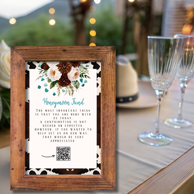 Western  Wildflowers Turquoise Honeymoon Fund sign Invitation (Western Wildflowers Turquoise Honeymoon Fund sign)