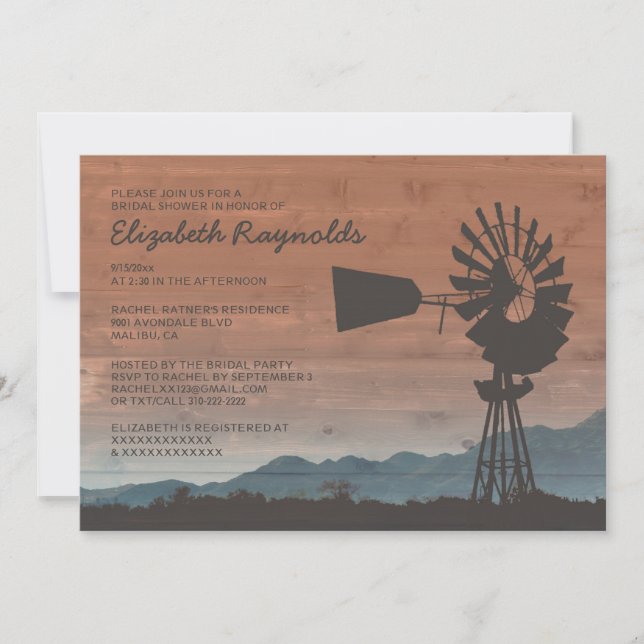 Western Windmill Bridal Shower Invitations (Front)