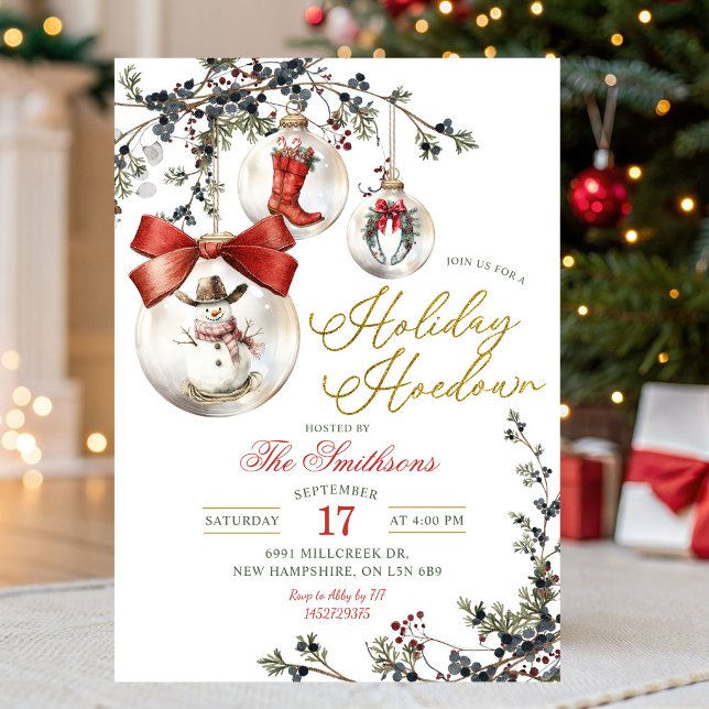 Western Winter Baubles Holiday Hoedown Party Invitation (Creator Uploaded)