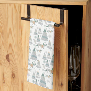 Western Winter Wood Fox Pattern Tea Towel