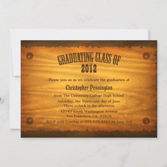 Western wood grain graduation party announcement (Front)