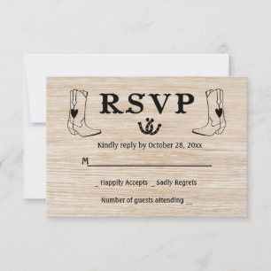 Western Wood RSVP Country Wedding Cowboy Boots R Card