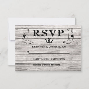 Western Wood RSVP Country Wedding Cowboy Boots R Card