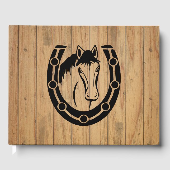 Western Wood Wedding Horse Equestrian Country Guest Book (Front)