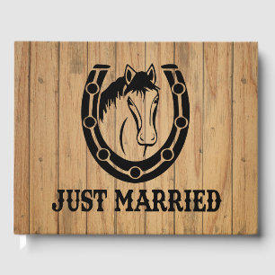 Western Wood Wedding Horse Equestrian Rustic Guest Book