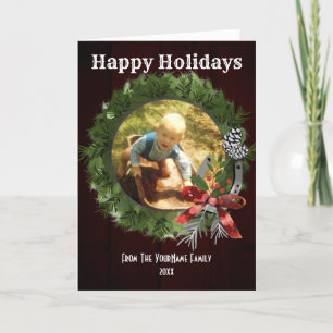 Western Wreath Photo Personalised Holiday Card