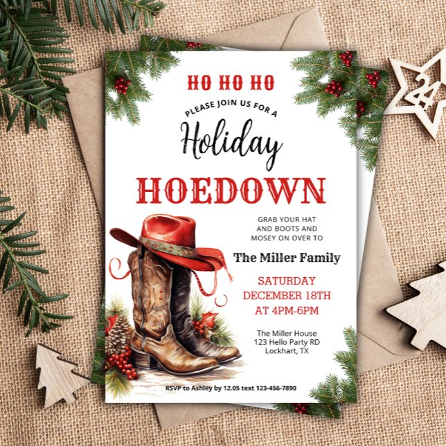 Western Xmas, Holiday Hoedown Invite, Cowboy Hat Invitation (Creator Uploaded)
