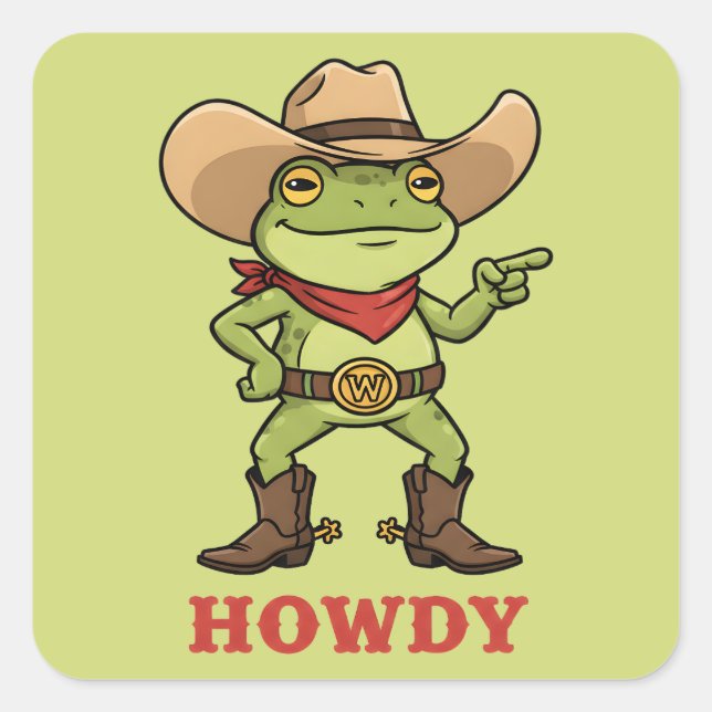 Western Yeehaw Frog Howdy Frog Funny Cowboy Meme Square Sticker (Front)