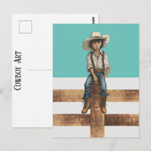 Western Young Cowboy On Post Country Ranch Style  Postcard
