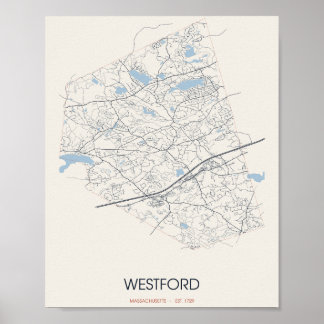 Westford Massachusetts Street Map Poster