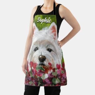 Westie and Pink Flowers Apron