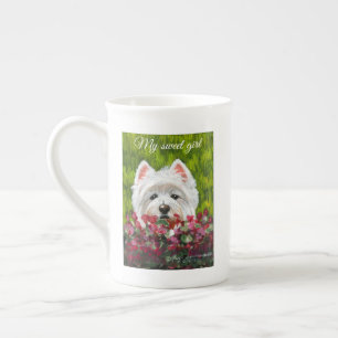 Westie and Pink Flowers Bone China Mug
