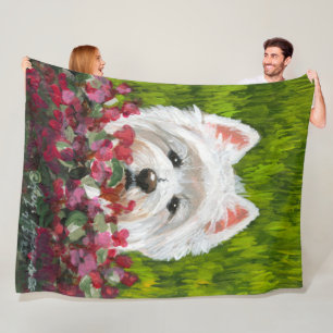 Westie and Pink Flowers Fleece Blanket