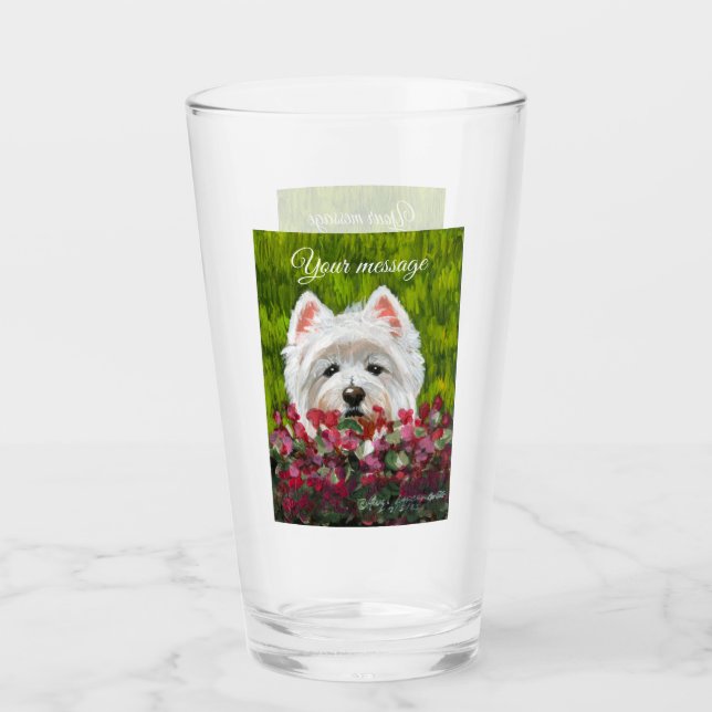 Westie and Pink Flowers Glass (Front)