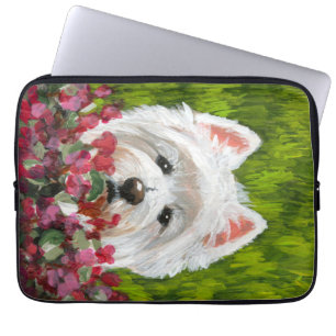 Westie and Pink Flowers Laptop Sleeve