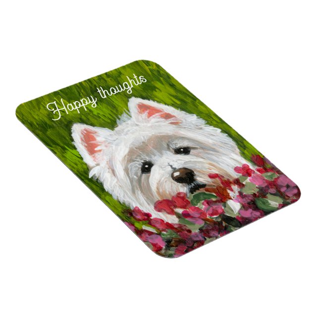 Westie and Pink Flowers Magnet (Right Side)